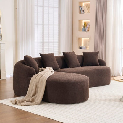US Local LY-022 Full Compression Sponge L-Shape Sectional Sofa, Brown Modular Chaise Chenille Couch, 30D High-Density For Apartment Living Room, 900 Lbs.
