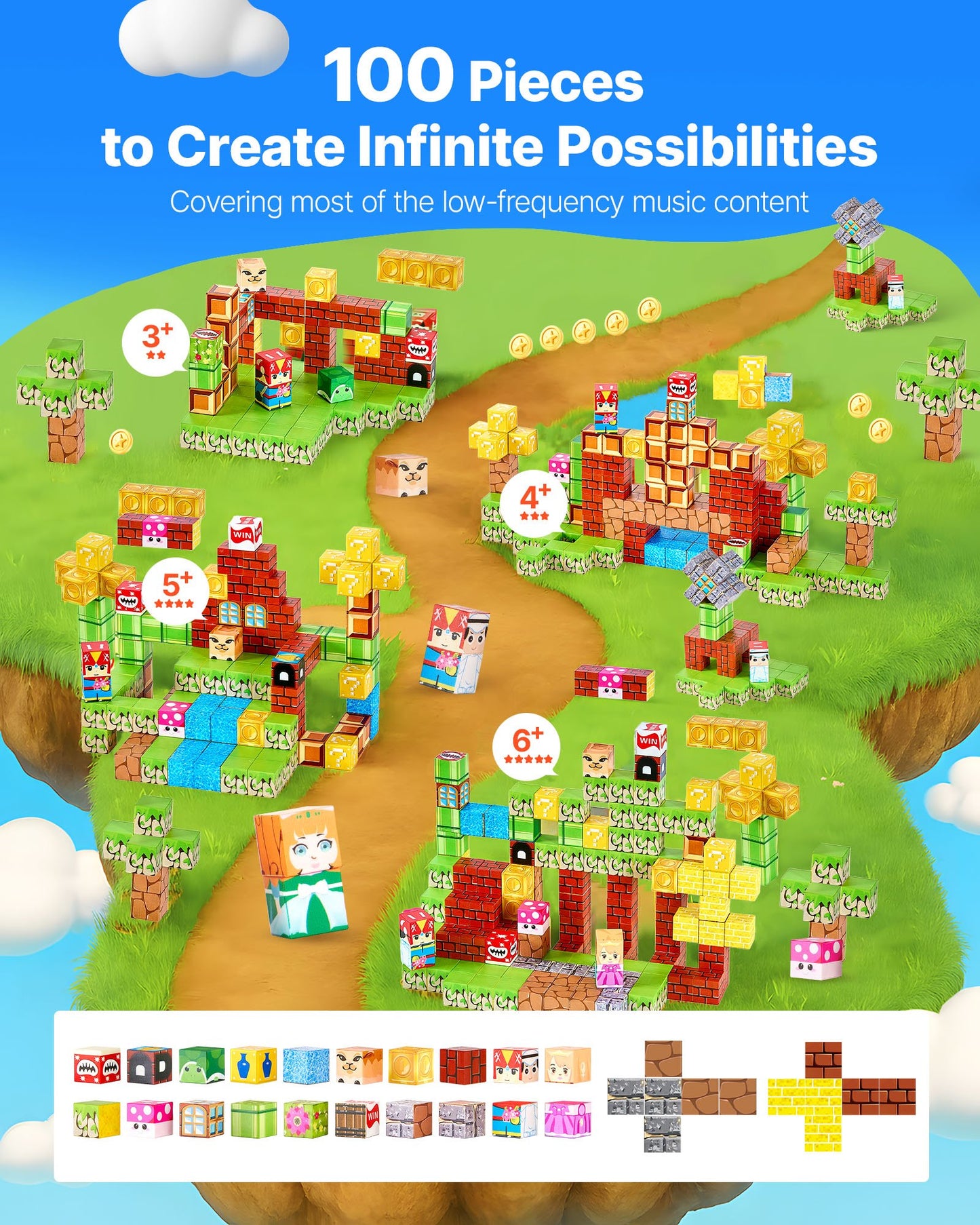 US Local Magnetic Blocks 100 PCS Magnet Blocks Set STEM Montessori Sensory Toys