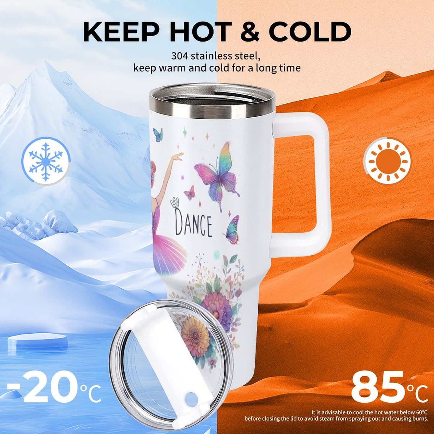 PHDT00518 POD US Local Tumbler 40oz Large Capacity Car Cup Ballet, Butterfly, Dance