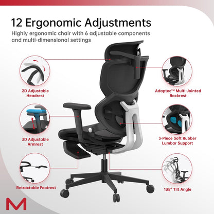 US Local Ergonomic Office Chair With Footrest Home Office Chair With Soft Rubber Lumbar Support Tilt Mesh Computer Chair