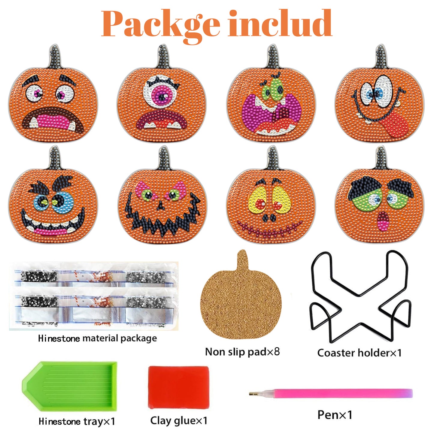 重复 US Local 8 Packs Halloween Rhinestones Art Coasters