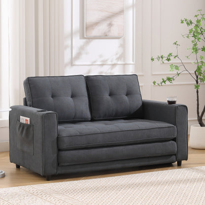 US Local VIDEO Provided 3-in-1 Upholstered Futon Sofa Convertible Sofa Bed,Foldable Tufted Loveseat With Pull Out Sleeper Couch Bed