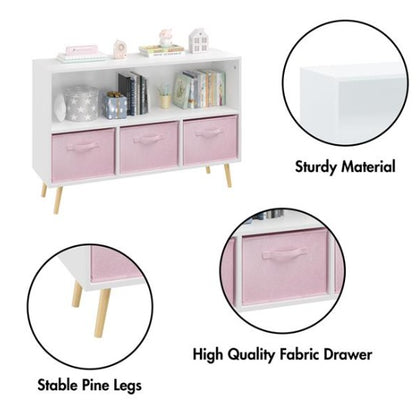 US Local Children's Bookcase With Foldable Fabric Drawers, Children's Book Display, Toy Storage