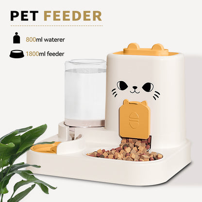 US Local 2-in-1 Automatic Cat Feeder And Water Dispenser - Dry Wet Separation, Cute Colored Face Feeder, Durable Plastic, Very Suitable For Indoor Pets To Drink Water And Healthy Diet, Cat Food And Water Dispe