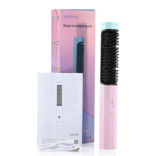 USA Local Straightening Comb Rechargeable Hair Wireless Straightener Curler Curling Straighten Dual-purpose Travel Portable USB Charging