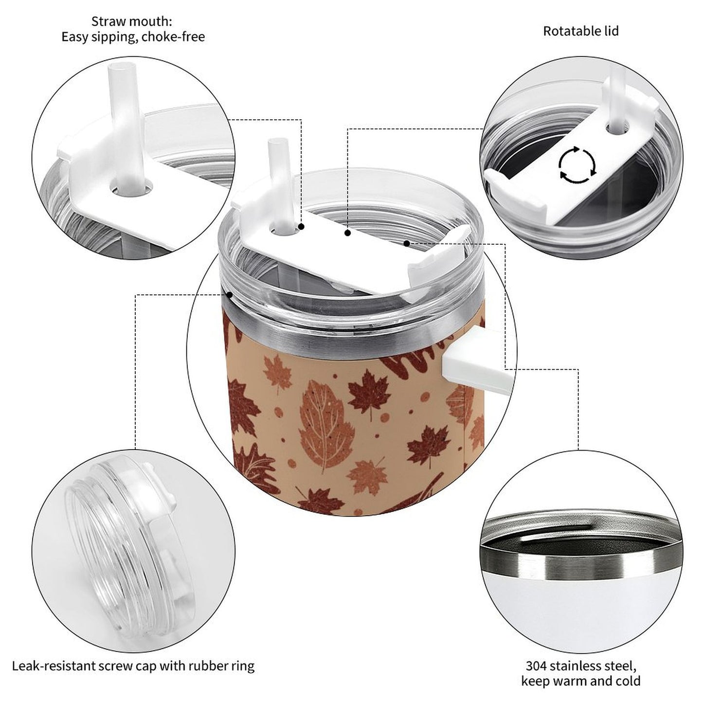 PHDT00484 POD US Local Tumbler 40oz Large Capacity Car Cup Autumn Leaves, Yellow