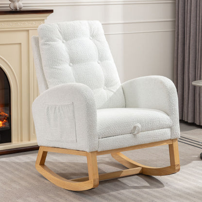 US Local LY-5104 WHITE Accent Rocking Chair With Footrest High Back Rubber Wood Rocking Legs Bedroom Living Space 26.77D X 38.36W X 39.76H Inch