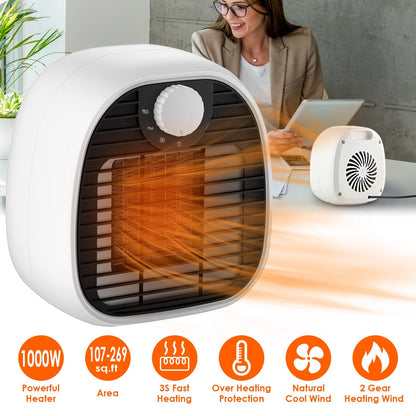 US Local 1Pc Portable Electric Heater Cooler 3 Gear PTC Ceramic Space Heater Overheating Tip Over Protection 3S Heating Space For 269 Sqft Home Office Use