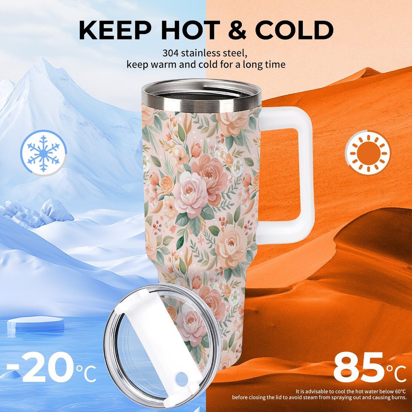 PHDT00419 POD US Local Tumbler 40 oz Large Capacity Car Cup Peony