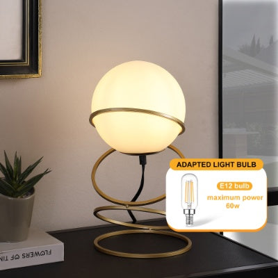 US Local 13.5 H Glass Globe Matte Gold Spiral 4 Ring Metal Stand Table Lamp For Living Room, Nightstand Bedside Table Lamp For Bedroom, LED Lamp