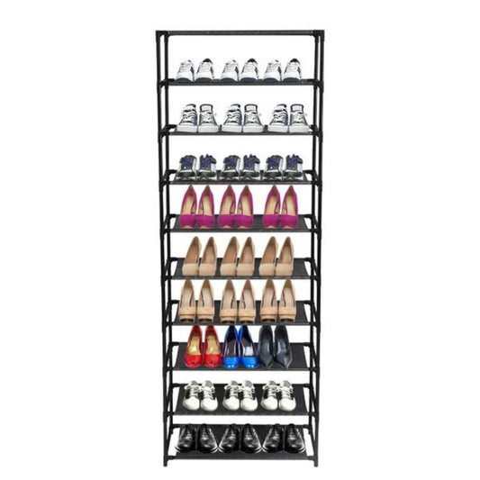 US Local 10 Tier Stackable Shoe Rack Storage Shelves - Stainless Steel Frame Holds 50 Pairs Of Shoes