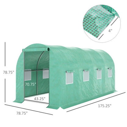 US Local Outsunny 15x 7x 6.5 Walk-in Tunnel Hoop Greenhouse, Green House With Polyethylene PE Cover, Steel Frame, Roll-Up Zipper Door & Windows For Flowers, Vegetables, Tropical Plants, Green