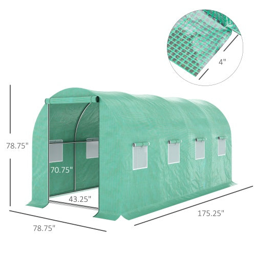 US Local Outsunny 15x 7x 6.5 Walk-in Tunnel Hoop Greenhouse, Green House With Polyethylene PE Cover, Steel Frame, Roll-Up Zipper Door & Windows For Flowers, Vegetables, Tropical Plants, Green