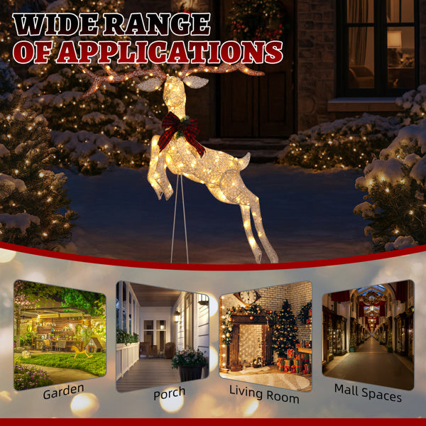 US Local 5FT Lighted Jumping Reindeer Christmas Decorations, Pre-lit Holiday Decor With Warm White LED Lights For Xmas Outdoor Indoor Decor Lighted Holiday Displays