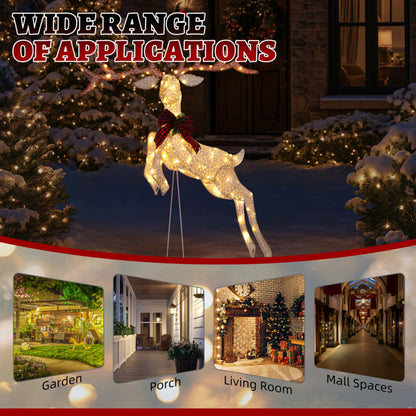 US Local 5FT Lighted Jumping Reindeer Christmas Decorations, Pre-lit Holiday Decor With Warm White LED Lights For Xmas Outdoor Indoor Decor Lighted Holiday Displays
