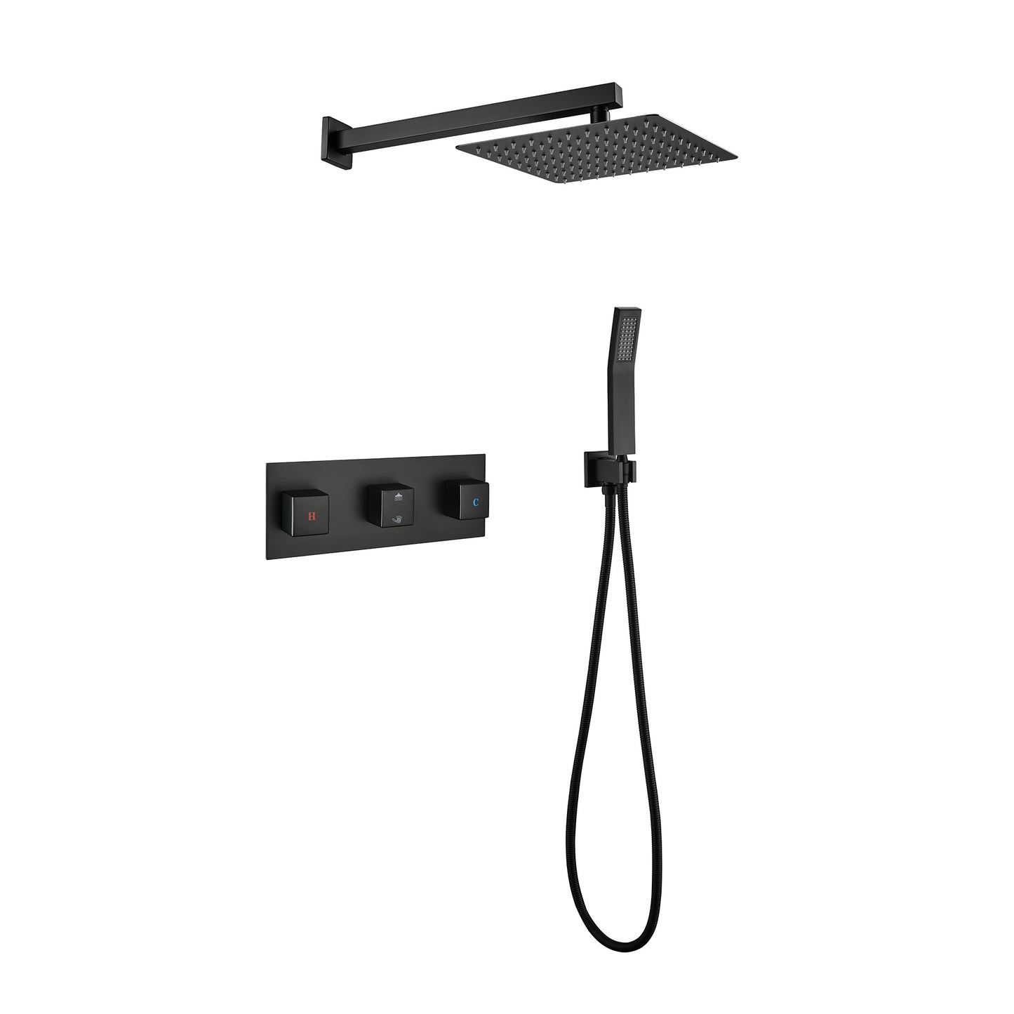 US Local Brass Matte Black Shower Faucet With Shower System,10 Inch Shower Head And Handheld Spray Bathroom Combination