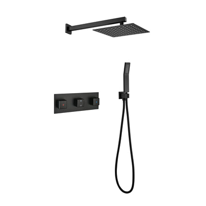 US Local Brass Matte Black Shower Faucet With Shower System,10 Inch Shower Head And Handheld Spray Bathroom Combination
