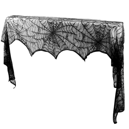 US Local Halloween Decoration Black Lace Spiderweb Fireplace Mantle Scarf Cover Festive Party Supplies Fireplace Scarf 96 X 18 Inch For Halloween Christmas Party Door Window Decoration