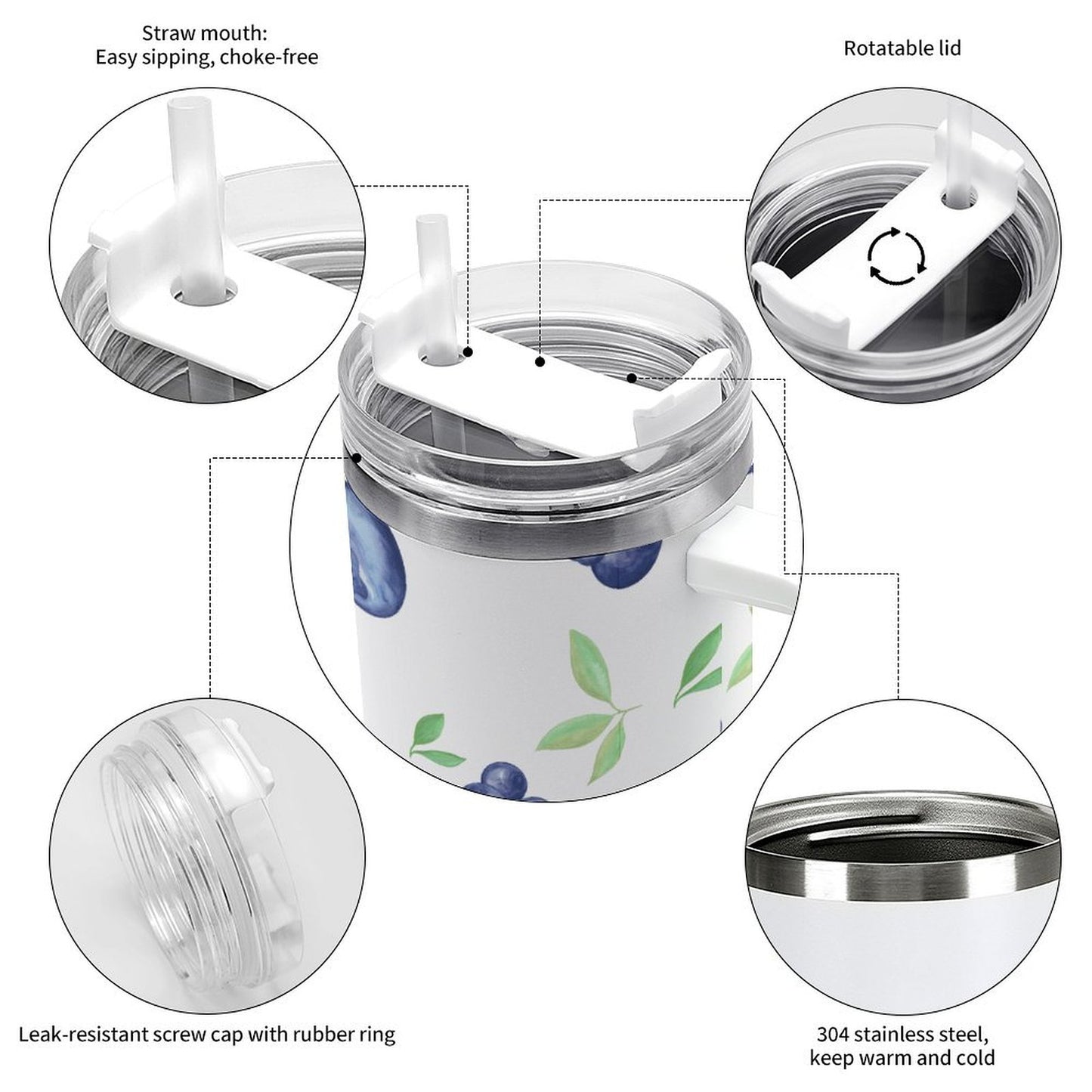 PHDT00132 POD US Local Tumbler 40 oz Large Capacity Car Cup Blueberry