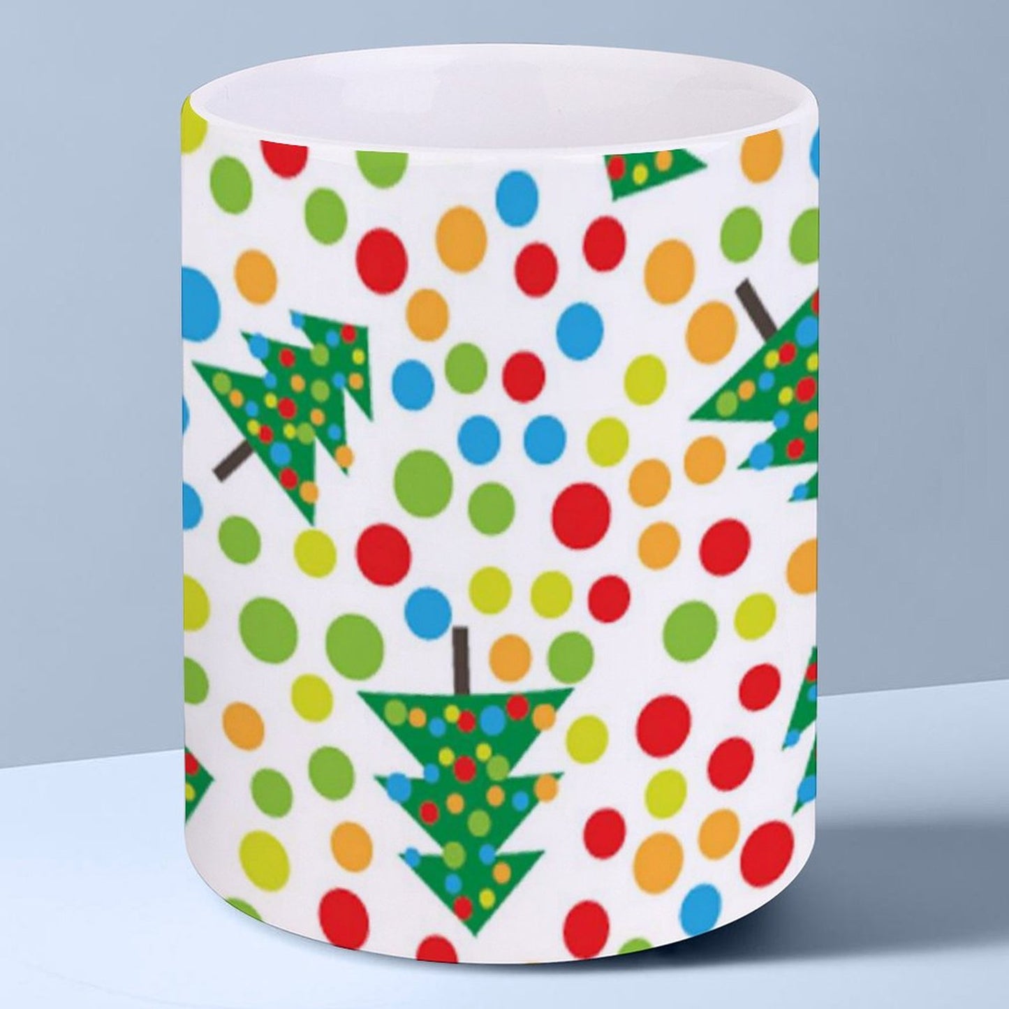 POD US Local White mug with full print, Christmas Tree Colored Dots 0026