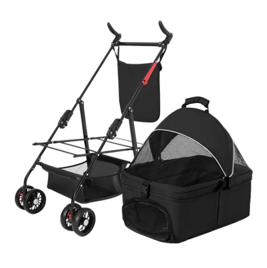 US Local 4 Wheels Pet Stroller Foldable Carrier Strolling Cart Travel Jogger Pet Stroller With Removable Liner Storage Basket For Dog Cat