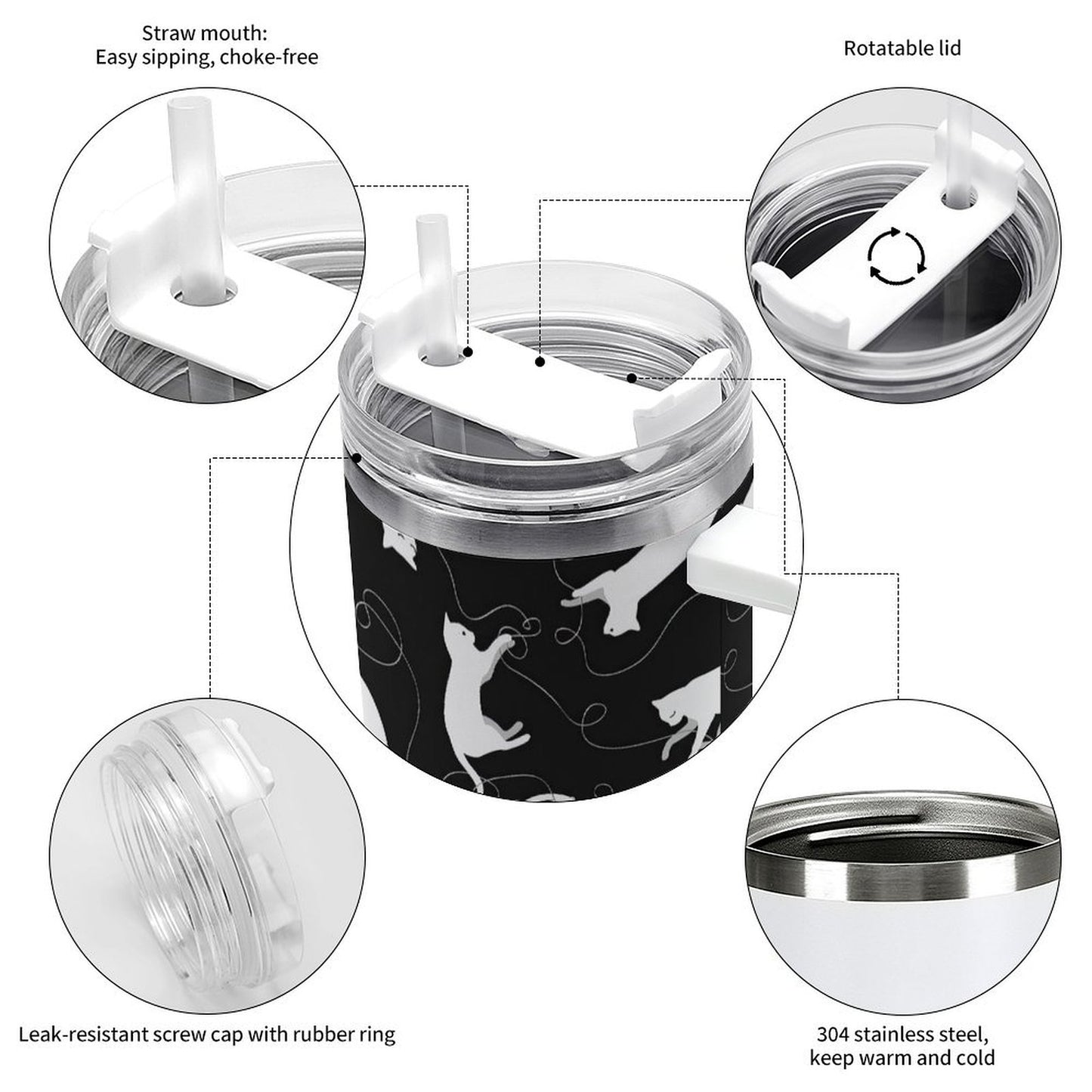 PHDT00193 POD US Local Tumbler 40 oz Large Capacity Car Cup Cat