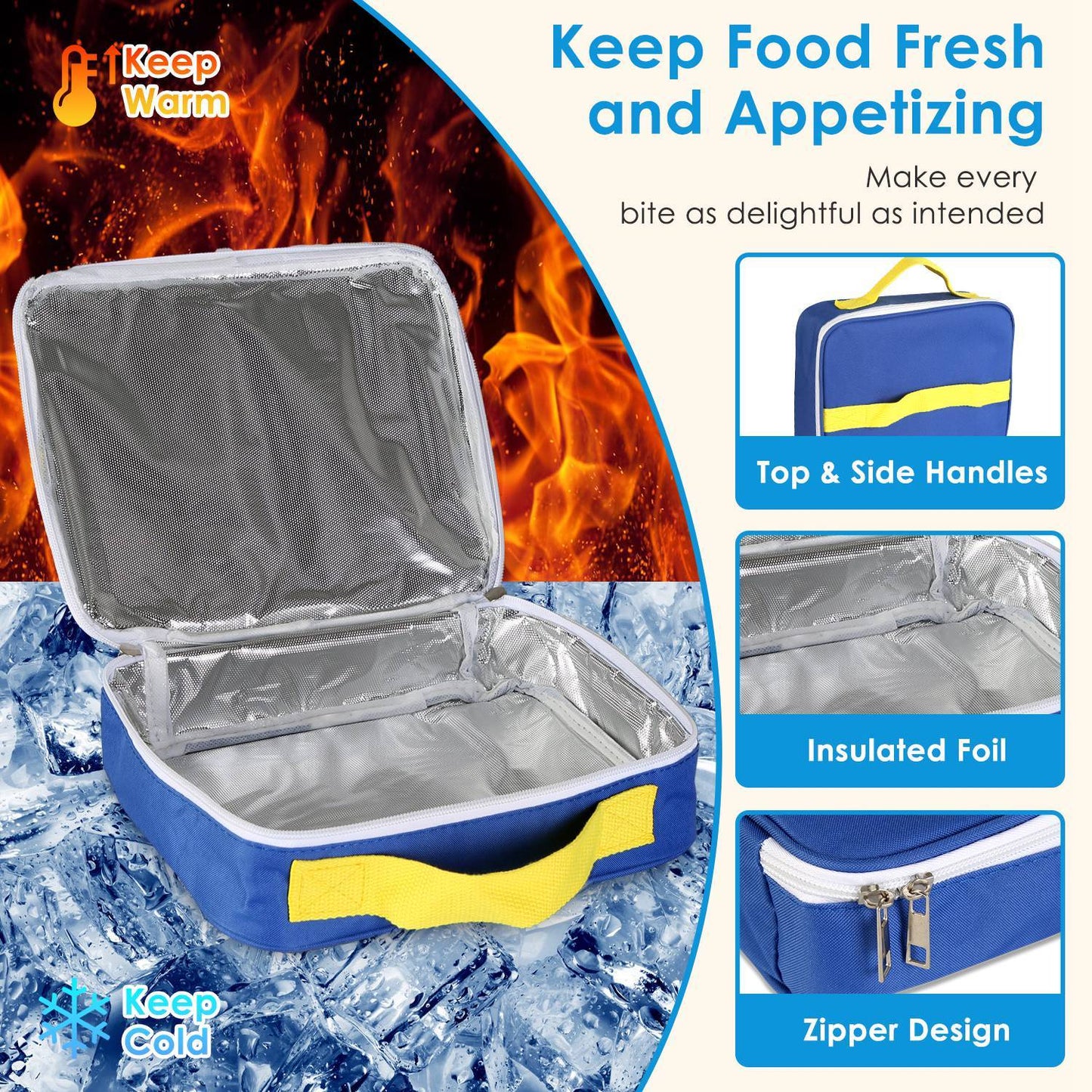 1Pc Kids Lunch Box Thermal Lunch Container With Insulated Storage Bag 2 Compartments Spoon Fork Case Food Safe Spill Resistant