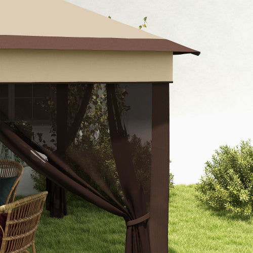UK Local Outsunny 3 X 3m Pop Up Gazebo, Height Adjustable Instant Event Shelter With Netting And Carrying Bag, Beige