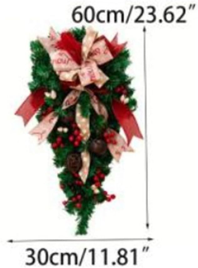 US Local Christmas Candy Cane Wreath Xmas Teardrop Wreath Green Leaves Wreath Wall Hanging Door Garland Front Door Holiday Decoration