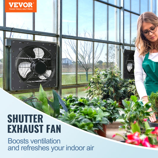 VEVOR Shutter Exhaust Fan, 16'' With Temperature Humidity Controller,  EC-motor, 2650 CFM, 10-Speed Adjustable Wall Mount Attic Fan, Ventilation And Cooling For Greenhouses, Garages, Sheds, ETL Listed