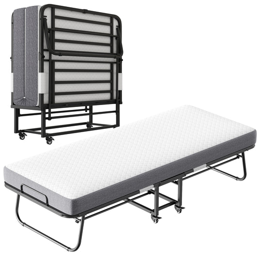 US Local Folding Bed With Mattress Foam Mattress All Steel Pipe Frame