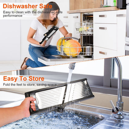 US Local 1 Pc Mandoline Food Slicer Stainless Steel Food Cutter Vegetable Fruit Chopper Grater Peeler Kitchen Julienne Slicer With 5 Adjustable Blades Food Holder