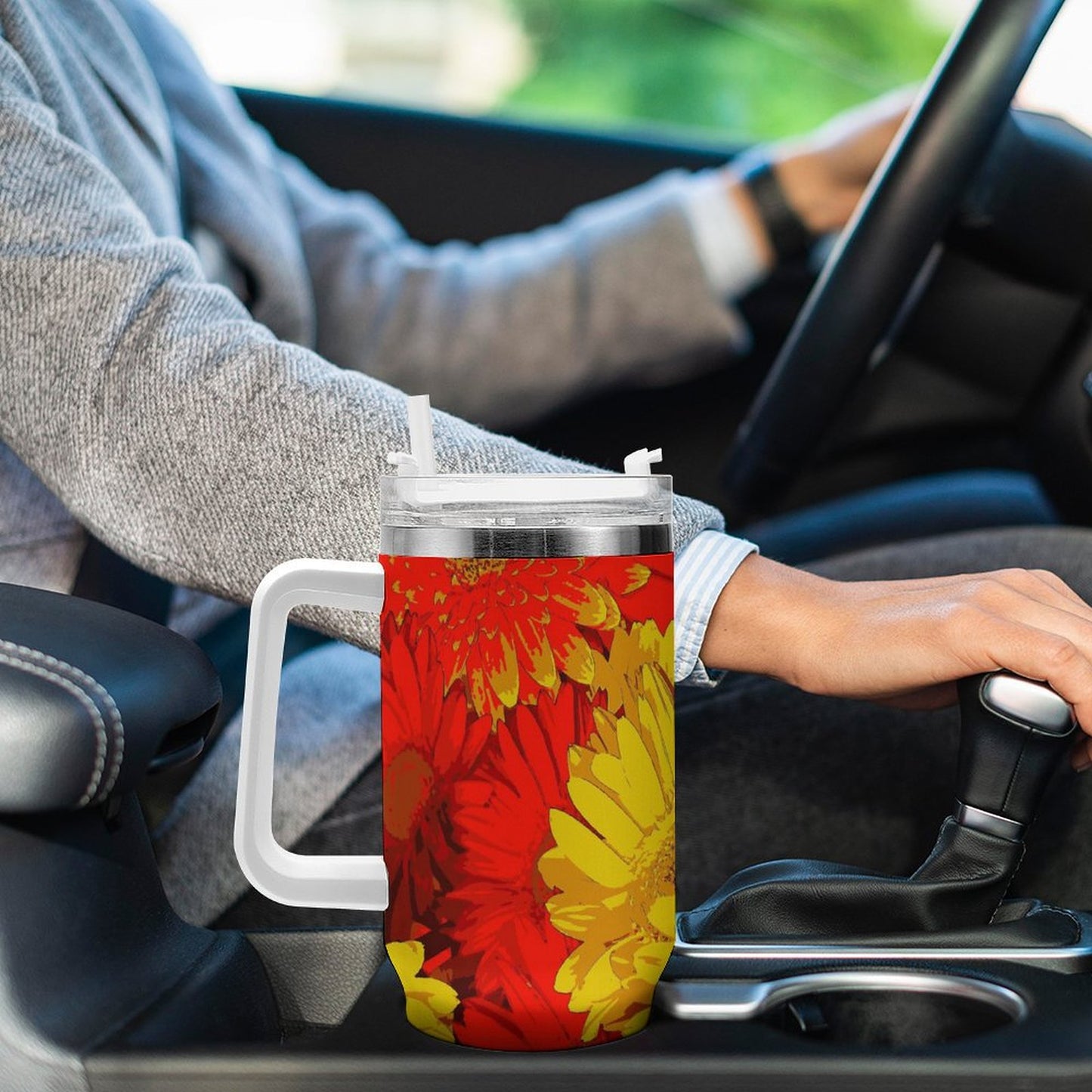 PHDT00354 POD US Local Tumbler 40 oz Large Capacity Car Cup Daisies, Big Flowers