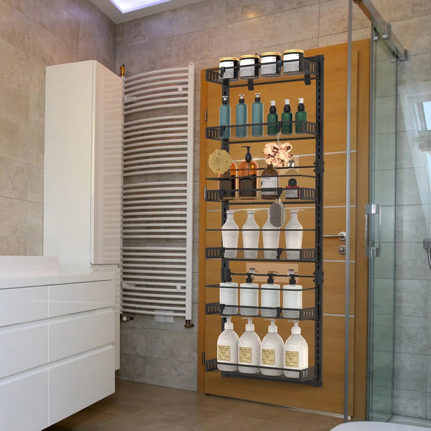 US Local 10LBS Loading 6-Tier Over The Door Pantry Organizer, Large Metal Door Spice Rack, Hanging Heavy-Duty Pantry Door Storage Shelf Easy Install Behind Door Storagefor Kitchen And Bathroom, Black