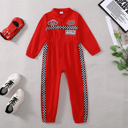 US Local Toddler Child Girls Boys Racing Driver Jumpsuit, Racer Outfit, Halloween Christmas Carnival Party Race Car Driver Clothing Set