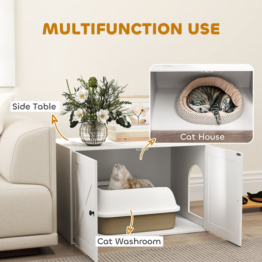 US Local Cat Litter Box Enclosure With Barn Door, Cat Hole, 31.5 X 21 X 20, White