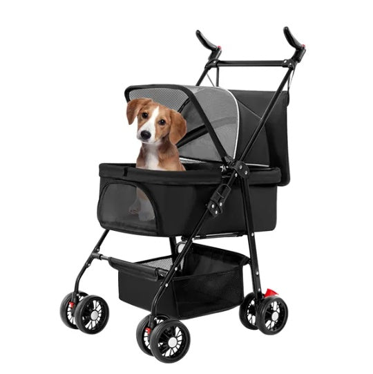 US Local 4 Wheels Pet Stroller Foldable Carrier Strolling Cart Travel Jogger Pet Stroller With Removable Liner Storage Basket For Dog Cat