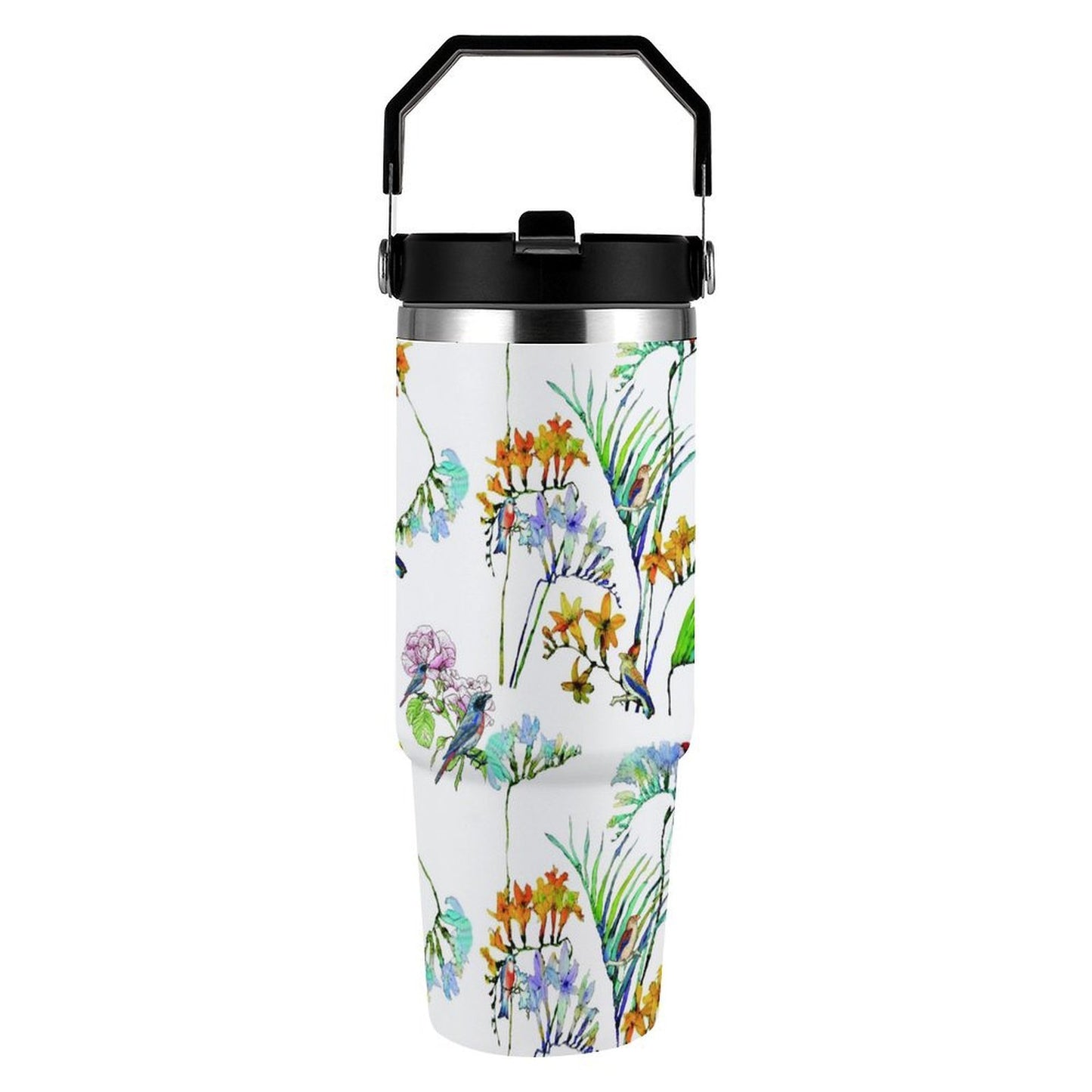 POD US Local Tumbler 30oz Large Capacity Car Cup Parrots, Flowers, Tropical Style