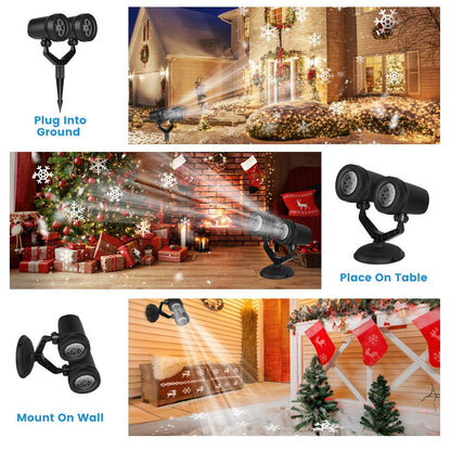 US Local 1Pc Christmas Snowflake Projector Light Dual Head LED Stake Light IP44 Waterproof Xmas Decoration For Holiday Indoor Outdoor Use Garden Patio Wall Decor