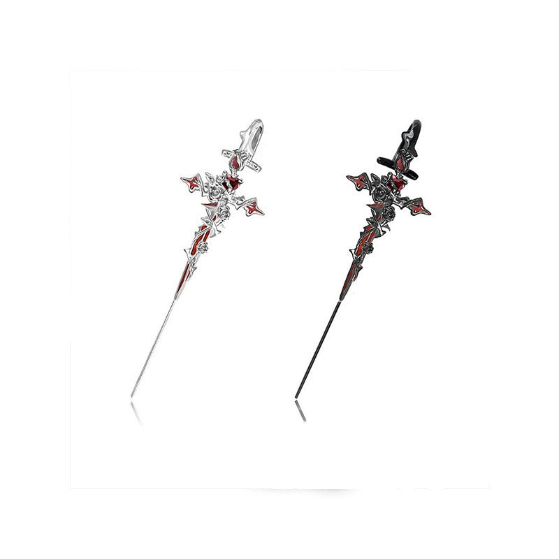 Halloween Cross Thorn Rose Pendant Earrings