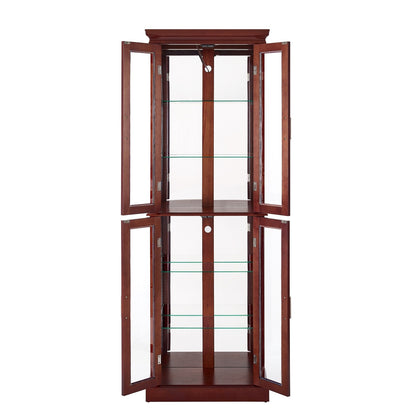 US Local Lighted Curio Display Cabinet With Adjustable Shelves & Mirrored Back Panel