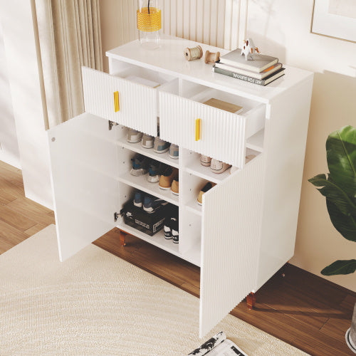 UK Local Elegant Sideboard Shoe Cabinet With Structural Panels, Adjustable Shelves And Gold-plated Decorations, With Drawers