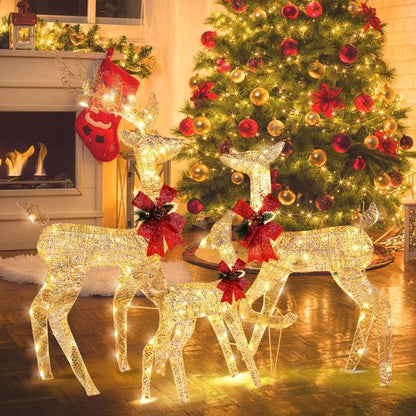 US Local 3pcs122x54x38cm Golden Elk Family Courtyard Elk Decoration