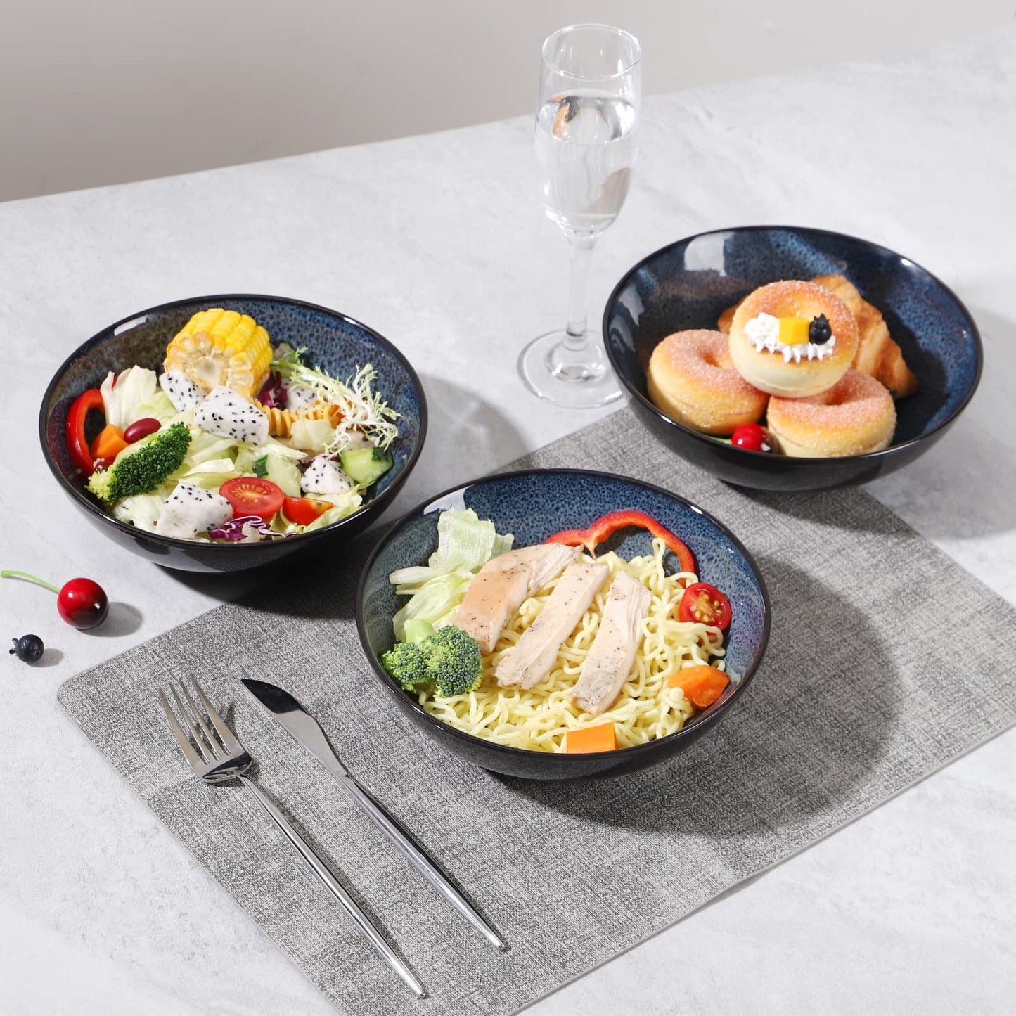 US Local Creative Western Kiln Change Peacock Blue Bowl 30oz Bowl Set Of 4 For Cereal, Salad, Pasta, Soup, Dessert, Serving Dishwasher, Microwave And Oven