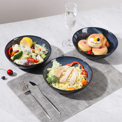 US Local Creative Western Kiln Change Peacock Blue Bowl 30oz Bowl Set Of 4 For Cereal, Salad, Pasta, Soup, Dessert, Serving Dishwasher, Microwave And Oven