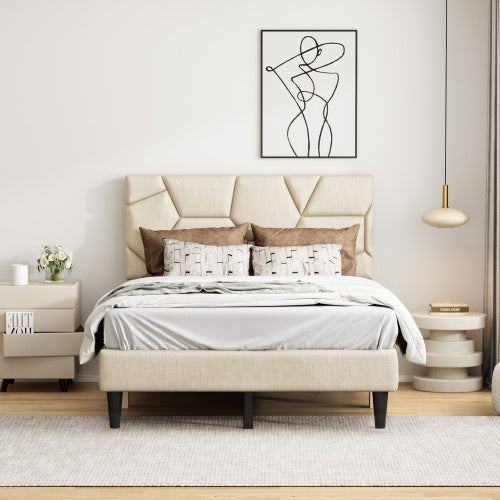 US Local Queen Bed Frame, Linen Storage Headboard, Strong And Stable, No Noise, No Box Spring, Easy To Assemble