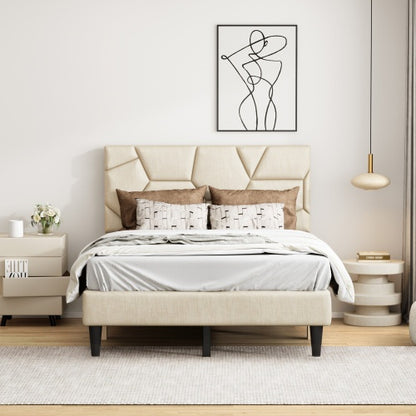 US Local Queen Bed Frame, Linen Storage Headboard, Strong And Stable, No Noise, No Box Spring, Easy To Assemble