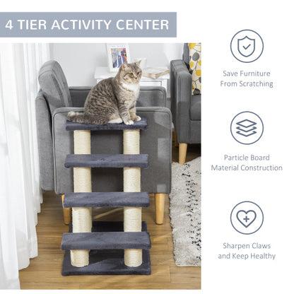 US Local PawHut Cat Tree With 4 Steps For High Beds Couch, Cute Stair Shaped Cat Tree For Indoor Cats Or Dogs W Sisal Scratching Post, Climbing, Playing, Gray