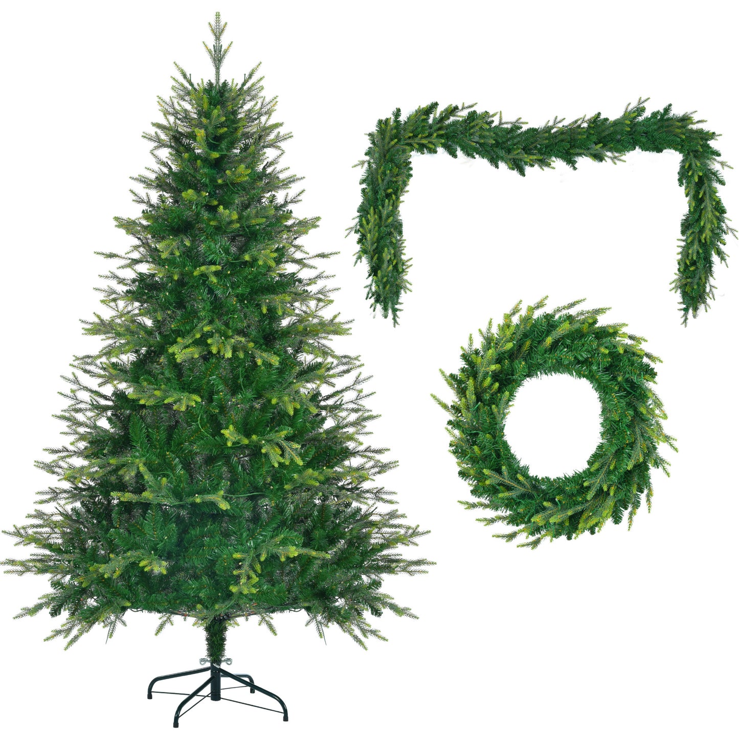 US Local 6 Feet Pre-Lit Aspen Fir Artificial Christmas Tree With Garlands And Garlands, Grass Green Christmas Tree With 380 Multi-Color LED Lights, 11 Lighting Modes, 861 PE Branch Tips