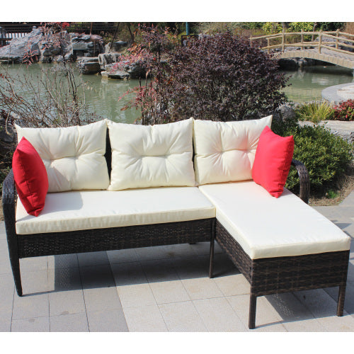 US Local Outdoor Patio Furniture Sets 2 Piece Conversation Set Wicker Ratten Sectional Sofa With Seat CushionsBeige Cushion